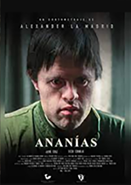 Poster de la película Ananías, el rostro de un hombre cubre toda la pantalla.