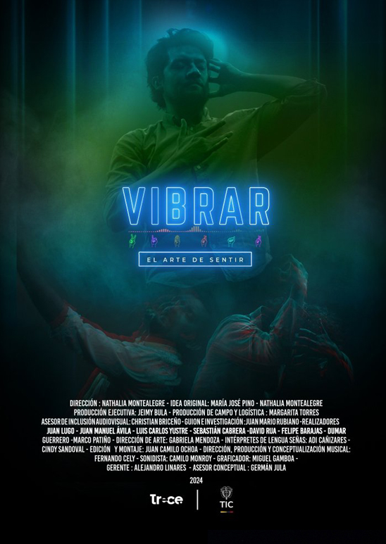 Poster de la película Vibrar, un hombre flota sobre humos dispersos.